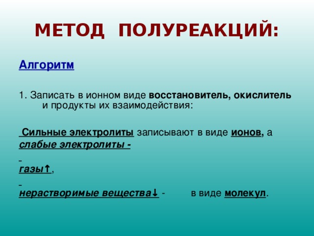 Презентация метод полуреакций