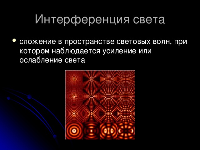 Сложение в пространстве волн при котором наблюдается устойчивая во времени картина усиления