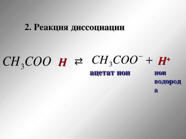 2. Реакция диссоциации Н +   Н  ацетат ион ион водорода 17 