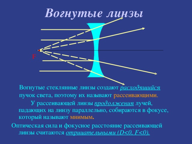 Вогнутая линза является рассеивающей. Ход лучей вогнутая линза. Вогнутые рассеивающие линзы. Выпуклая и вогнутая линзы. Ход лучей в рассеивающей.