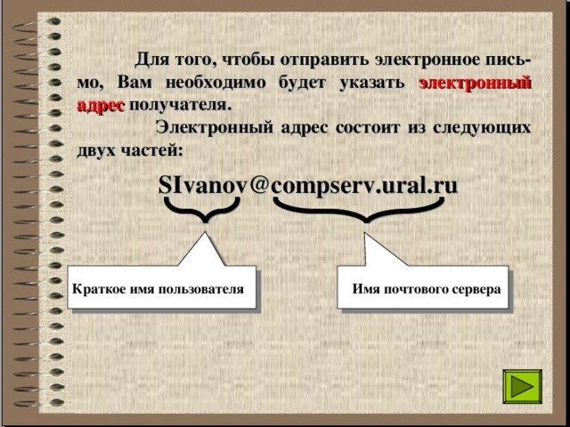  При создании нового сообщения вы должны будете указать : Адрес получателя Тему письма Текст письма 