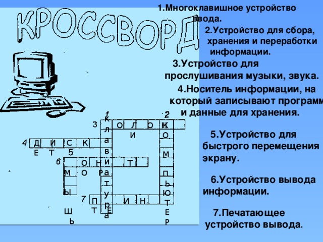 Как называется карта для выведения и восприятия компьютером звуков кроссворд ответы на вопросы