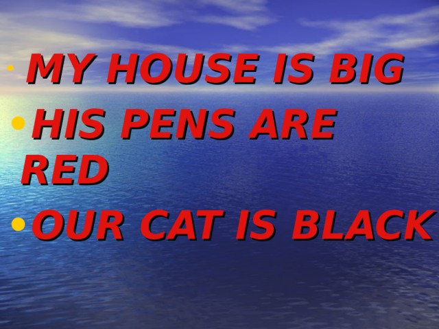  MY HOUSE IS BIG HIS PENS ARE RED OUR CAT IS BLACK 