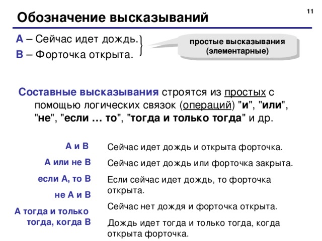 Элементарные и составные высказывания