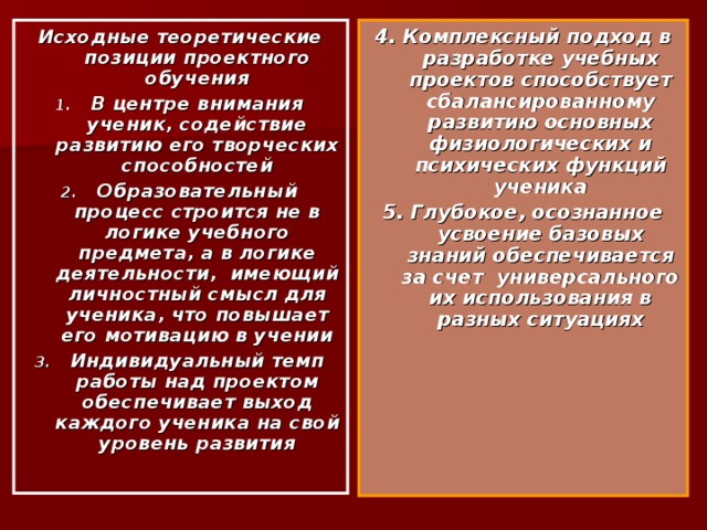 Основные виды учебных проектов