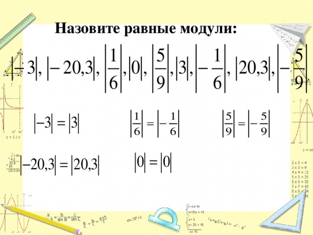 Назовите равные модули: 