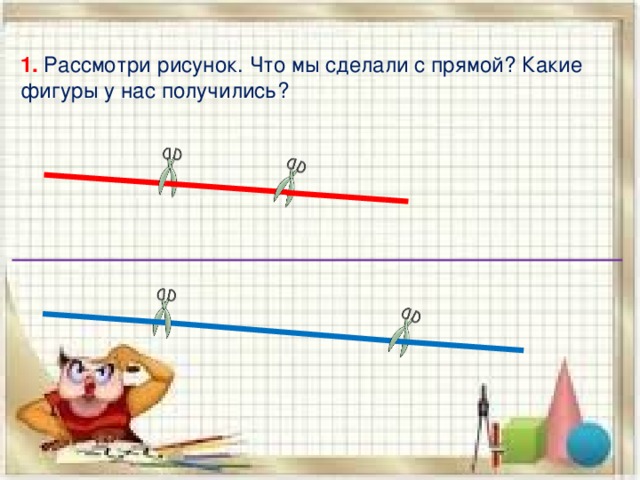 1. Рассмотри рисунок. Что мы сделали с прямой? Какие фигуры у нас получились? 