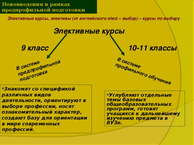 Элективные учебные предметы что это