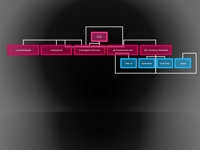 СПП подлежащее сказуемое определительное дополнительное обстоятельственное места цели причины времени 