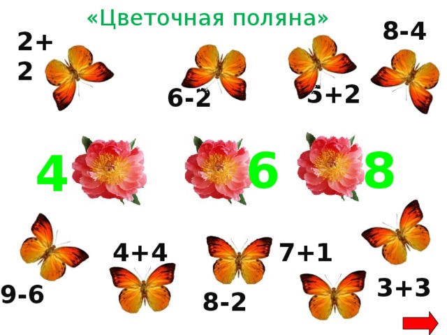 «Цветочная поляна» 8-4 2+2 5+2 6-2 6 8 4 7+1 4+4 3+3 9-6 8-2 