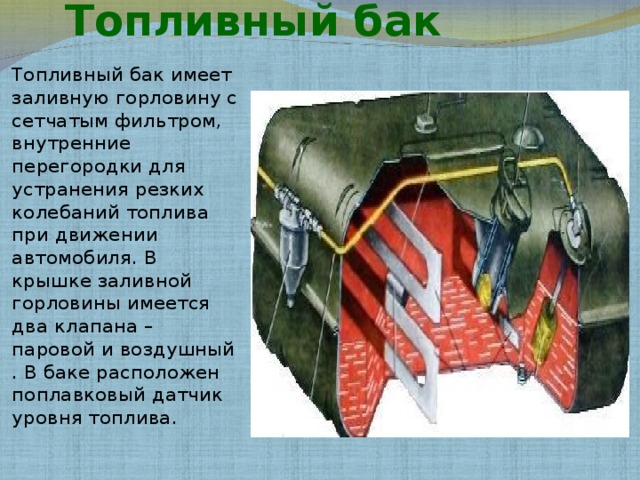 Устройство баков. Устройство топливного бака легкового автомобиля. Топливный бак в разрезе. Конструкция топливных баков. Устройство топливного ба.