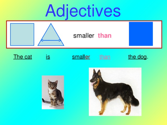 Adjectives smaller than The cat  is  small er than the dog . 