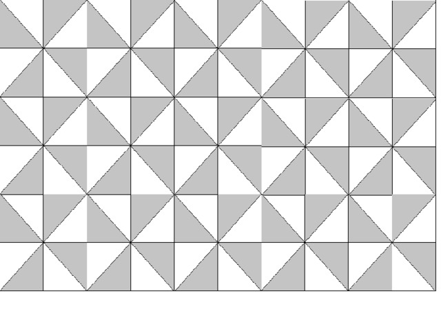Двухцветные паркеты получаются из квадратов или правильных треугольников, в большинстве своем разделенных на два равных треугольника. 