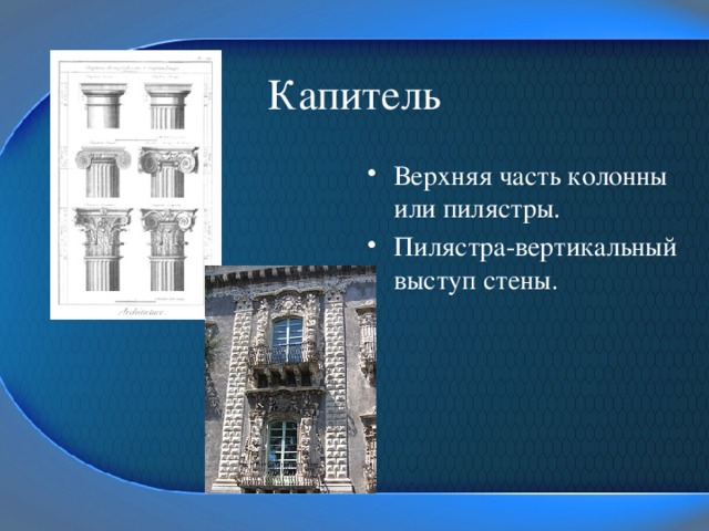 Вертикальный выступ стены. Верхняя часть колонны или пилястры. Верхняя часть капители. Архитектурная Азбука архитектурные элементы.