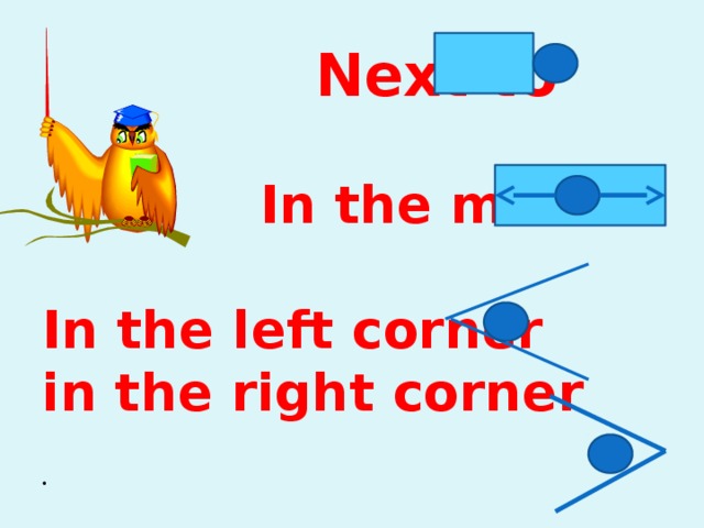  Next to    In the middle    In the left corner  in the right corner   