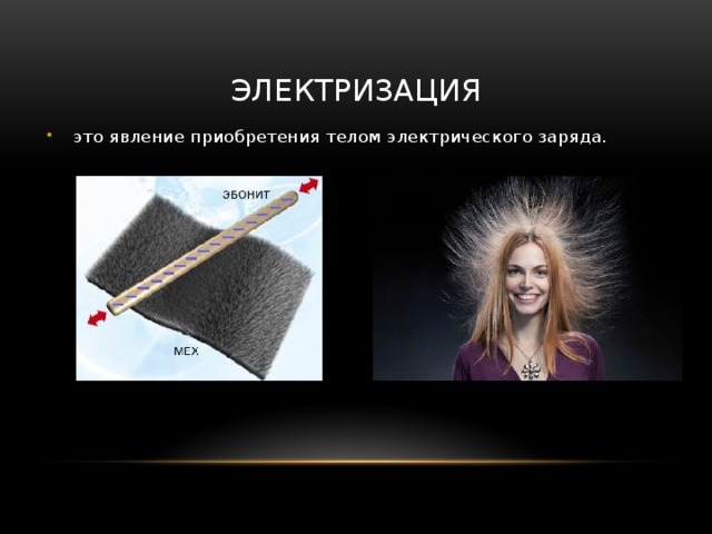 Электризация это явление приобретения телом электрического заряда. 