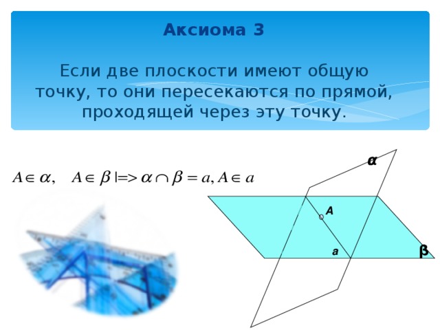 2 плоскости имеют общую точку. Аксиома 3. Аксиома 3 не нарушая. Аксиома 3 вситоры хот.