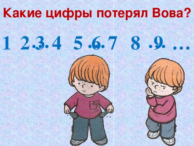 Какие цифры потерял Вова? …  …  …  3 5 6 1 2 4 7 8 9 … 