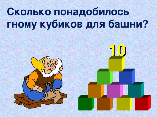 Сколько понадобилось гному кубиков для башни? 10 