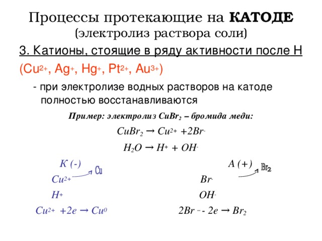 Электролиз водного раствора на катоде