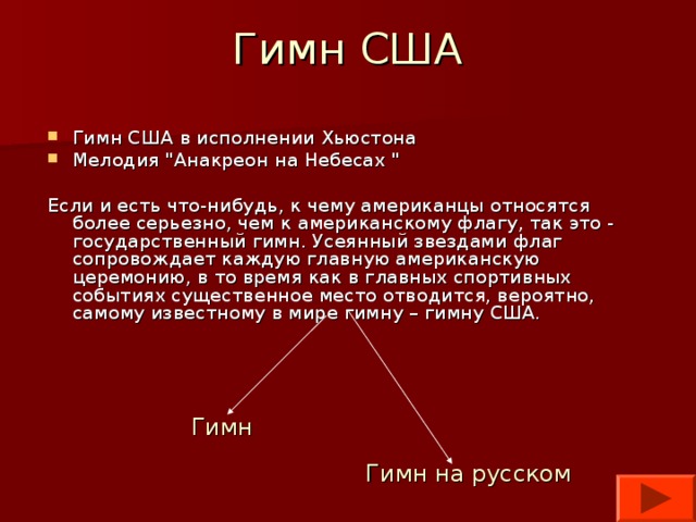 Гимн США Гимн США в исполнении Хьюстона Мелодия 