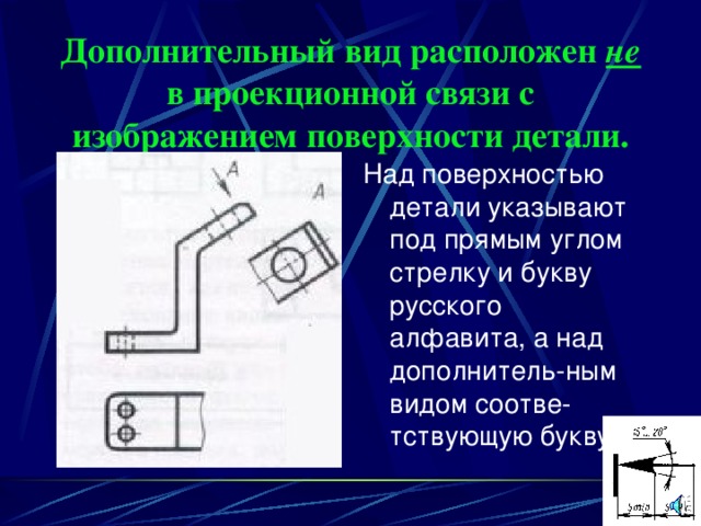 Находясь вид. Дополнительный вид расположен в проекционной связи. Дополнительный вид. Проекционная связь. Дополнительный вид детали.