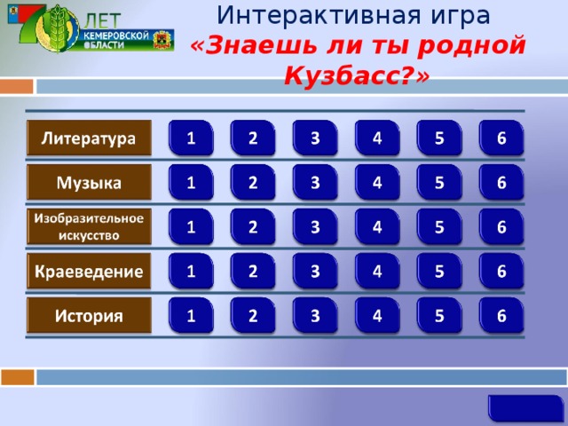 Интерактивная игра  «Знаешь ли ты родной Кузбасс?»   