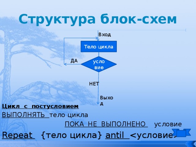 For continue repeat. Блок структура. Структура в блок схеме. Схема условие тело цикла. Структура блочных схем.