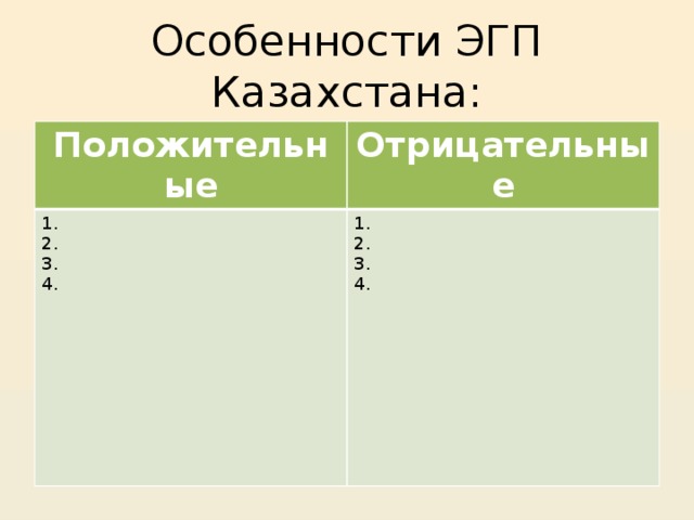 Дайте характеристику экономико географического положения казахстана по плану