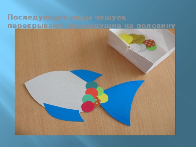 Последующие ряды чешуек перекрывают предыдущие на половину 