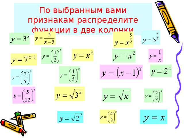 По выбранным вами признакам распределите функции в две колонки 