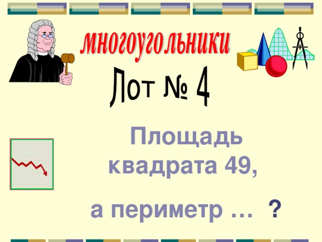 Площадь квадрата 49, а периметр … ? 