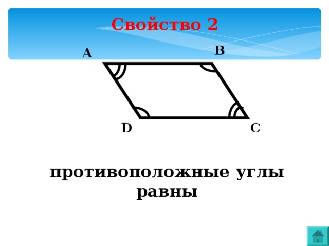 Противоположные углы параллелограмма равны. Сумма противоположных углов параллелограмма. Пративоположенные углы. Противоположные углы равны. Противолежащие углы.
