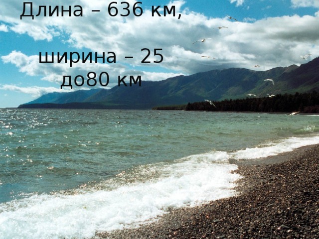 Длина – 636 км,  ширина – 25 до80 км 
