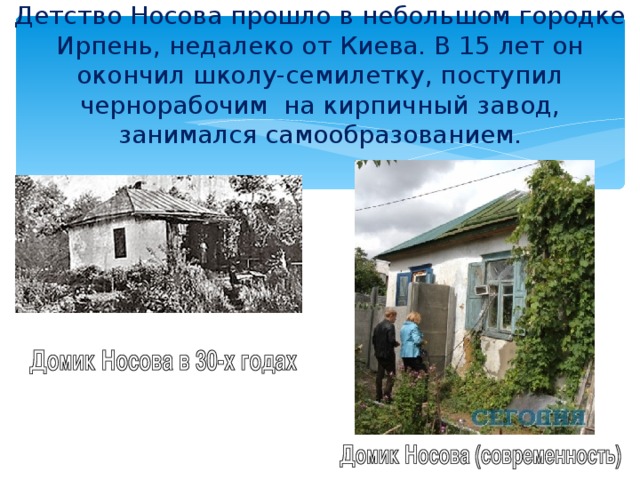 Где жил детство. Николай Носов посёлок Ирпень. Детские годы Носова. Дом Николая Носова. Где жил Носов.