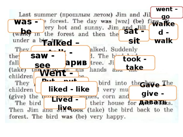 Go went перевод. Go went gone перевод. Forest перевод на русский. Walk перевод. Last Summer Jim and Jill went go to the Forest название текста.