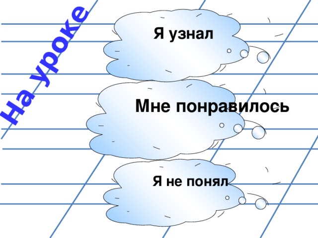 На уроке Я узнал Мне понравилось Я не понял 