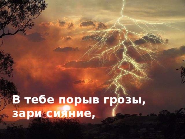 В тебе порыв грозы, зари сияние, 