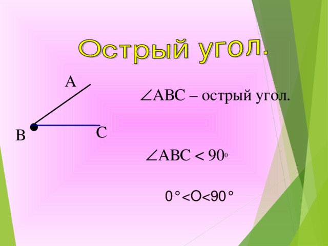 Чему равен острый угол. Острый угол АВС. Острый вертикальный угол. АВС С 3 острыми углами. Установите соответствие ABC прямой угол острый угол.