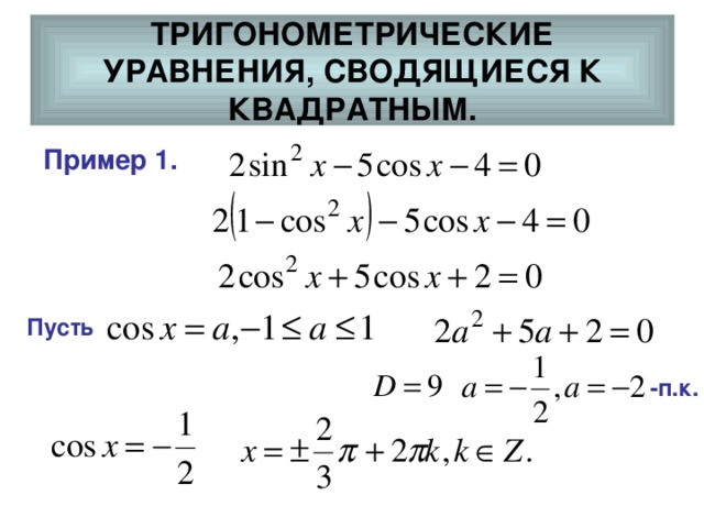 Применение основных тригонометрических формул для решения уравнений 10 класс никольский презентация