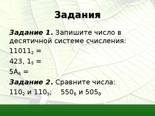 Задания Задание 1 . 2 5 6 Задание 2 . 2 3 6 8 