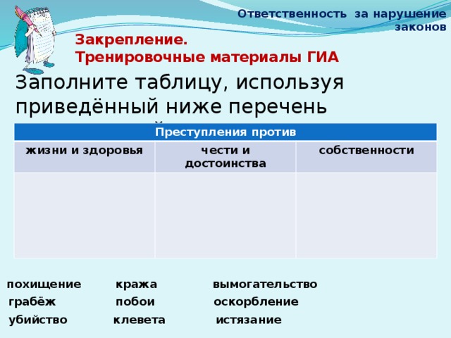 Перечень преступлений относящихся