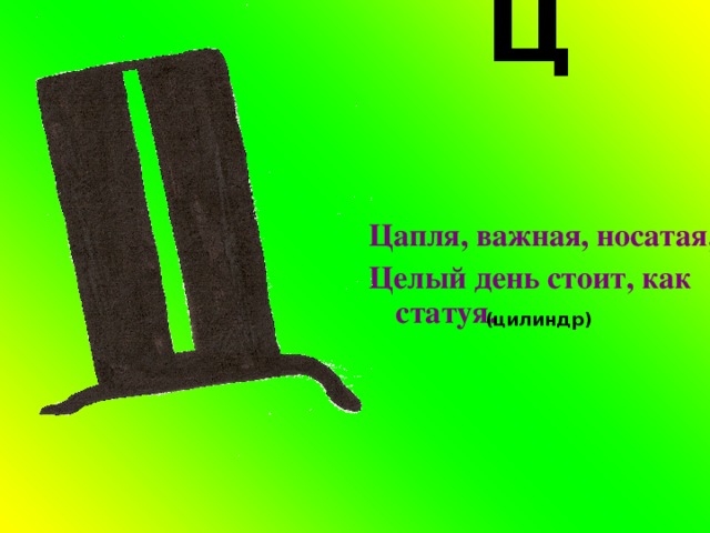  Ц (цилиндр) Цапля, важная, носатая, Целый день стоит, как статуя. 