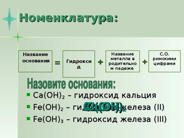 Основание 2 основание 8. Fe Oh 2 основание. Название основания Fe(Oh)2. Fe Oh 2 название. Fe Oh 3 название.