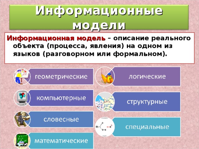 Информационная модель. Информационные модели управления объектами. Модели процессов и явлений. Различные информационные модели одного объекта. Информационная и реальная модель.