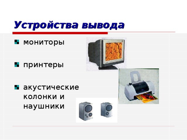 Устройства вывода мониторы принтеры акустические колонки и наушники 