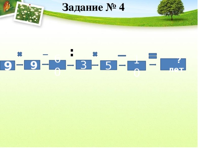 Задание № 4 :  ? лет 3   9 60 5   9 10  
