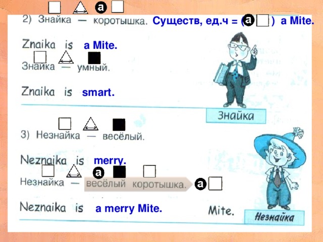 Cуществ, ед.ч = ( ) a Mite. a Mite. smart. merry. a merry Mite. 