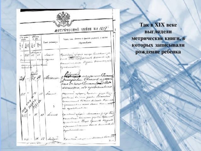 Так в XIX веке выглядели метрические книги, в которых записывали рождение ребенка 