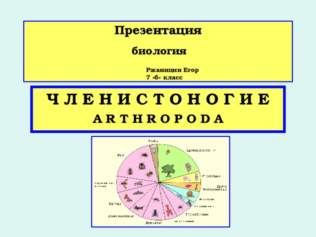 Презентация     биология   Ржаницин Егор  7 «б» класс Ч Л Е Н И С Т О Н О Г И Е A R T H R O P O D A 